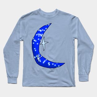 Crescent Blue Sparkly Moon Long Sleeve T-Shirt